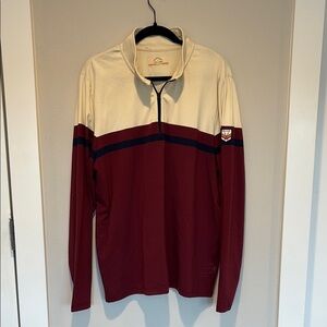 Marine Layer Cream and Burgundy Quarter-Zip Sweatshirt
